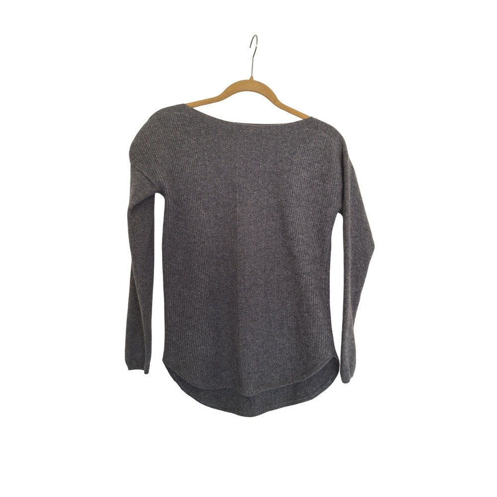 Max Studio Womens Small Gray 100% Cashmere Herringbone Ribbed Sweater Boatneck